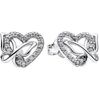 Pandora Paar Ohrstecker 294476C01, Damenohrringe Silber Verschlungenes Herz & Schmetterling