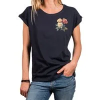 MAKAYA Print-Shirt mit Rosenmotiv Damen Top Rosendruck Aufdruck Rose (Weiß, Schwarz, Blau, Grau, Grün, Hellgrau, Rosa, 34, 36, 38, 40, 42, 44, 46, 48, 50) Baumwolle