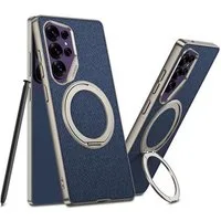 Wigento Handyhülle Für Samsung Galaxy S26 Ultra 5G Kunstleder Hülle Magnet Ring Blau, Magnet Ringhalter, 360 Grad Schutz