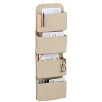 relaxdays Badorganizer Hängeorganizer 4 Fächer (Einzelpackung, 3 St., 1 Hängeorganizer, 2 Haken), Beige