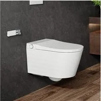 HOROW Dusch-WC Intelligente Hänge WC mit Bidet Funktion, Japanische spülrandlos WC, Wand WC, Abgang waagerecht, mit Warmwasser, Beheizter Sitz, Instellbarem Wasserdruck, Warme Lufttrocknung, Damenpflege