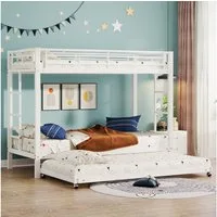 Odikalo Etagenbett 90x200 Kinderbett Jugendbett Metallbett mit hohe Geländer (ausgestattet mit Ausziehbett, EN747 zertifiziert, robuste Konstruktion)