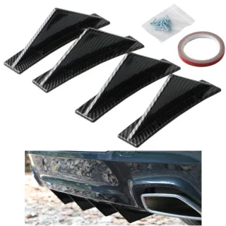 4x Shark Fin für Heckstoßstange / Diffusor in Carbon Optik (gebogene Bauform) für alle Fahrzeuge