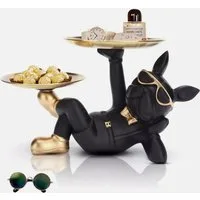 Holz Lichter Tierfigur Französische Bulldogge Figur Schlüssel Schale Schmuck (1 St), Aufbewahrungsbox Tablett