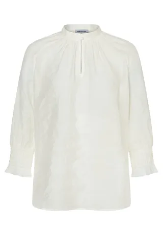 MORE & MORE - Locker geschnittene Bluse mit Stehkragen und Smock-Details beige - Gr. - 38