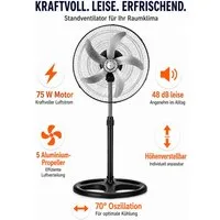 Ertex Standventilator Standventilator 75W Ventilator Ø46cm, höhe bis 130 cm STARK