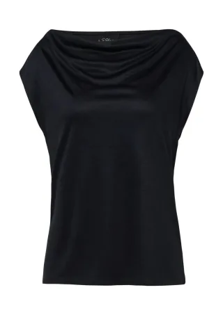 s.Oliver BLACK LABEL - Ärmelloses Shirt aus Viskose mit Wasserfall-Ausschnitt blau - Gr. - 40