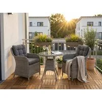 KONIFERA Garten-Essgruppe Menorca, (Set, 3-tlg., 2x Sessel, 1x Tisch Ø 70 cm, inkl. Auflagen, Polyrattan, Aluminium), Polyrattan, Aluminium, Tischplatte aus 5mm starkem Sicherheitsglas