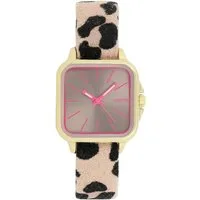 OOZOO Quarzuhr Damenuhr, 27×27 mm – IP-goldene Uhr mit Lederarmband im Animalprint C11611