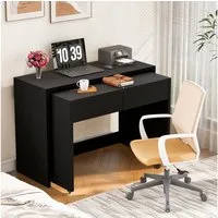 Flieks Schreibtisch Regalschreibtisch & ausziehbare Kommode 2-in-1 Kompaktschreibtisch (flexibel kombinierbar Tisch, 2-St., 2er Set), Arbeitstisch Bürotisch Computertisch mit Schubladen und Rollen Schwarz