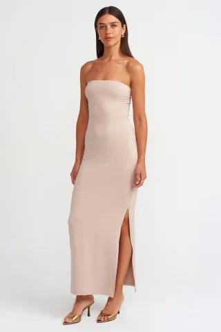Trägerloses Bodycon-Maxikleid mit Schlitz