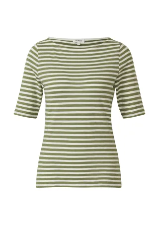 s.Oliver - T-Shirt olive/weiß - Gr. - 38