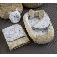 Loolay Baby-Reisebett HASE Beige Weiß/ MINKY Fleece BEIGE Babynest Babyausstattung, 5-tlg., Nestchen SOLO/ o. in PREMIUM Geschenk SETS für Neugeborene