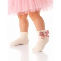 La Bortini Socken Strümpfe mit Schleifen für Babys und Kinder in creme altrosa