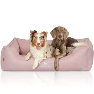 Knuffelwuff Orthopädisches Hundebett Luisa aus Velours mit feinem Handwebcharakter Sunshine Edition hellrosa XL