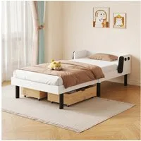 FUROKOY Kinderbett 90x200cm Einzelbett Holzbett mit Lattenrost (Massivholzbett Weiß), Welpen-Design,Sicherheitsdesign ohne scharfe Ecken,Ohne Matratze