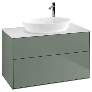 Villeroy und Boch Finion Waschtischunterschrank F88100GM 100x60,3cm, Abdeckplatte white matt, Olive Matt Lacquer
