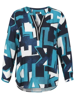 VIA APPIA DUE - Bluse V-Ausschnitt 1/1 Arm Druck smaragd multicolor - Gr. - 54