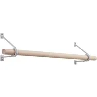 SO-TECH® Wandgarderobe 120 x 150 mm mit Ø 30 mm Kleiderstange aus Holz (Spar-Set, 1 St), Weiß lackiert mit 50 cm Garderobenstange aus Buche