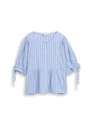 Denim Tom Tailor - Bluse mit Streifen und Schleifendetails blue white vertical stripe - Gr. - M