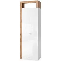 welltime Hochschrank Hamburg Höhe 195 cm, Breite 64 cm, Badezimmerschrank mit 2 Türen, dekorativer Rahmen, offenes Fach, Metallgriff, viel Stauraum