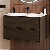 Lomadox Waschtisch TEMUCO-56-WALNUT, 80 cm breit in Walnuss mit Rahmenfräsung, wandhängend