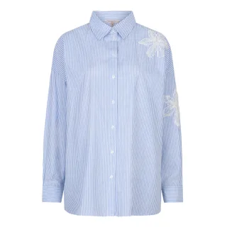 Esqualo - Gestreifte Bluse mit floraler Stickerei und Hemdkragen blau/weiß - Gr. - 36