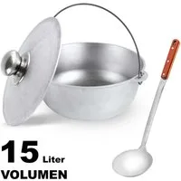 BIG-PAN Wok 15L Kazan Aluminium Aluminiumdeckel Schöpflöffel