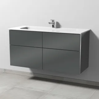 Sanipa 3way Keramik-Set Design Keramik-Waschtisch und Unterbau mit 4 Auszügen, Anthrazit-Glanz BS48279