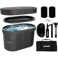 VirtuFit Badebottich VirtuFit Ovales Eisbad - 500 Liter - Wood Look inkl. Zubehör 80x80x75