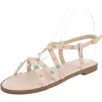 Ital-Design Damen Sandale mit Nieten und Schnalle Riemchensandalette (91895793) Blockabsatz Riemchensandalen in Beige
