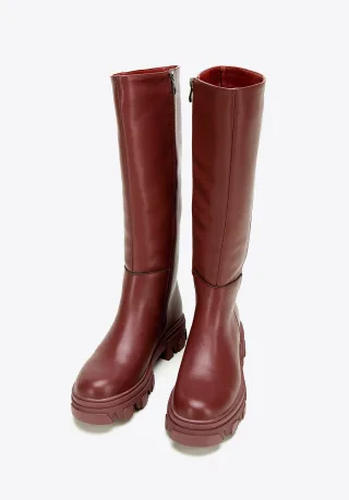 Wittchen Damen-Lederstiefel mit dicker Sohle und Reißverschluss, Kirschrot