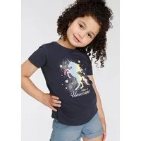 KIDSWORLD T-Shirt believe in Unicorns Kurzarm, hüftlange Passform, mit Glitzerdruck, Rundhalsausschnitt