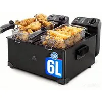 Aigostar Fritteuse Edelstahl Doppel-Fritteuse mit 2 Körben, 6 Liter Öl-Fritteuse mit Kaltzonenfunktion, Temperaturregelung, 3600,00 W, Abnehmbarer Griff,automatische Abschaltung beim Anheben,Rauchfilterung