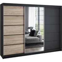 A&J MöbelLand GmbH Schiebetürenschrank VILUNO mit 4 Schubladen und Spiegel (nur für kurze Zeit! TOP ANGEBOT! Geräumiger Schrank mit einer Breite von 200 cm und Spiegel, ideal zur Aufbewahrung von Kleidung und Accessoires. 4 Schubladen und viel Staura