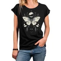 MAKAYA Print-Shirt Schmetterling Damen Tunika Vintage Aufdruck Stylisch Boho Top Modisch (Schwarz, Blau, Grau, 34, 36, 38, 40, 42, 44, 46, 48, 50) Baumwolle
