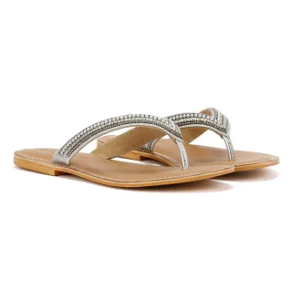 Tower Footwear Metallic Bead Thong Damen Silber Sandalen