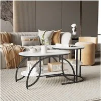 Furnishings Home Couchtisch Kaffeetisch 2er-Set runde Beistelltische aus Holz & Metall (2-St., Platzsparendes stapelbares Design, 80 x 46 x 45 cm + 52 x 51 cm), Moderne Kaffeetische für Wohnzimmer Schlafzimmer