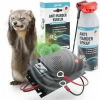 greate. Ultraschall-Tierabwehr Marderabwehr Set - Marderschreck Auto, Marderspray & Marderkugeln, 3-tlg., Ultraschallgerät + Marderspray + Anti Marder Duft Kugel, Mader Abwehr Set