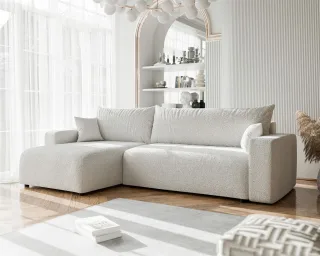 Ecksofa mit Schlaffunktion LUNA MAX in Stoff Centaur Beige Ottomane Links