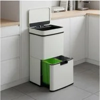 en.casa Mülleimer, »Venna« Edelstahl mit 3 Fächern Beige 62 L