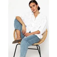 SASSYCLASSY Langarmbluse Oversize Kurzarm Musselin Bluse Damen Elegant Hemdbluse mit Lochstickerei aus Baumwolle kurzen Ärmel und Gummizug