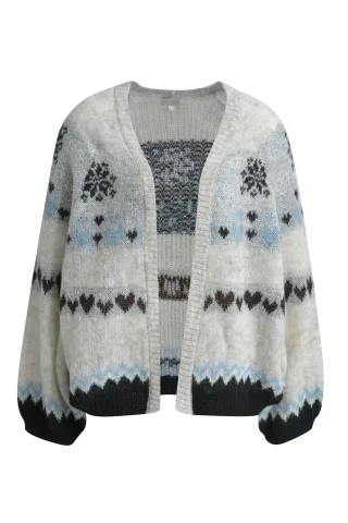 Milano Italy - open cardigan w/ intarsia 1/1 raglan sleeve - Gr. - XXL