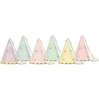 partydeco Papierdekoration, Partyhüte mit Sternen 14,5cm Pastellfarben gold 6er Set
