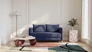 BRUNO Schlafsofa 140cm in Blau | Pillow | stabiles Massivholz & Boxspringkomfort