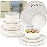 SÄNGER Tafelservice Kreta Geschirrset (36-tlg), 12 Personen, Steingut, Creme-Blau, Handmade, Erweiterbar, VALUE COLLECTION
