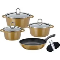 GSW Topf-Set Gourmet Premium Color, Aluminiumguss (Set, 9-tlg., je 1 Kochtopf 16/20/24 cm, 1 Bratpfanne 24 cm), Induktion