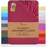 NatureMark Spannbettlaken Mikrofaser Spannbetttuch, Polyester, Gummizug: rundum, viele Größen und Farben Markenware, 200x220 cm, Bordeaux rot