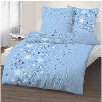 MTOnlinehandel Bettwäsche Sterne 135x200 + 80x80 cm, 100 % Baumwolle, Biber, 2 teilig, Kinderbettwäsche mit vielen Sternen und Sternchen in blau & himmelblau