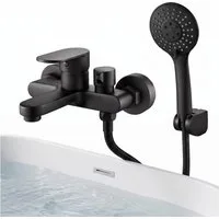 AKKEE Brausegarnitur Badewannenarmatur Mischbatterie Badewanne mit Brause Wannenarmatur, Wannenarmatur Schwarz Matt 3 Funktionen, Duscharmatur Set 150mm
